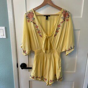 Forever 21 Butter Yellow Floral Embroidered Romper